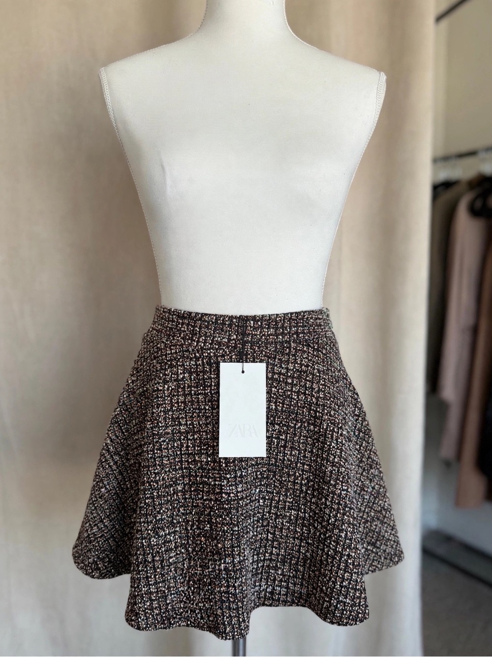 ZARA Brown Multitone Tweed Circle Skirt